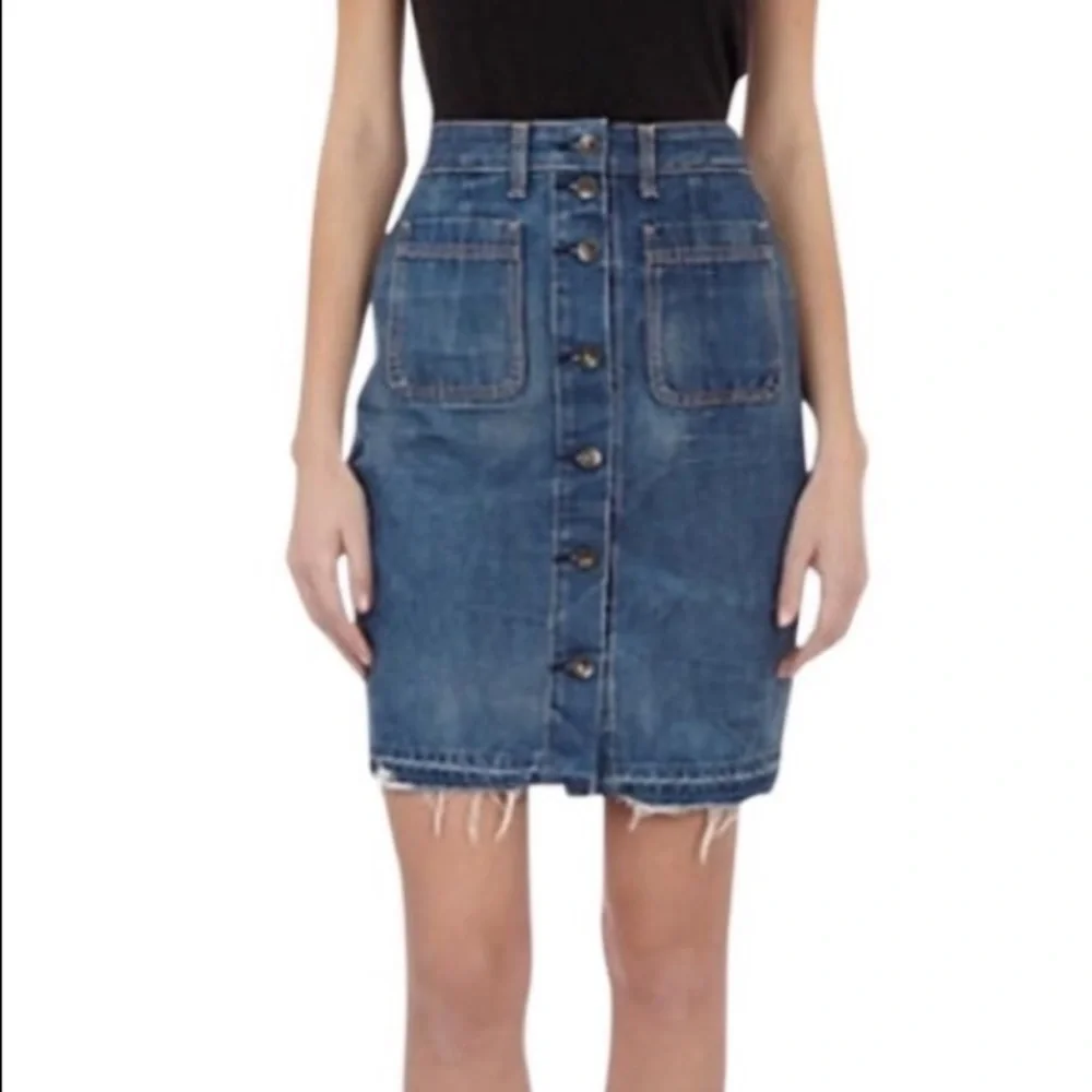 Rag &‎ bone Santa Cruz denim pencil skirt button front released raw hem